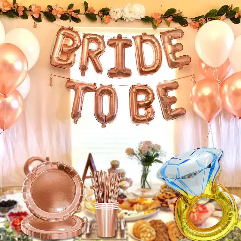 Rose Gold Bride To Be Letter Foil Balloons Paper Banner