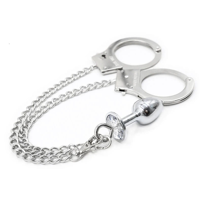 11257371304_340828440.jpg Metal Bondage Handcuffs with Anal Plug – Adjustable