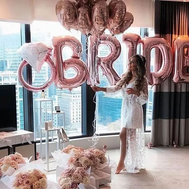 Rose Gold Bride To Be Letter Foil Balloons Paper Banner