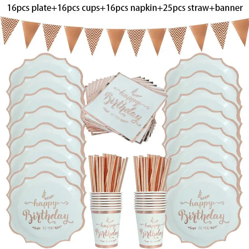 Rose Gold Party Supplies Disposable Polka Dots Paper Plate