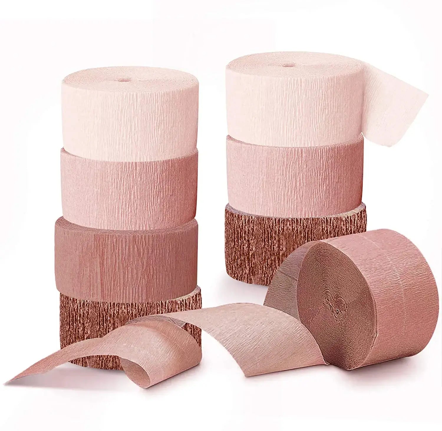 4 Rolls Rose Gold Pink Crepe Paper Streamers Tassels Paper