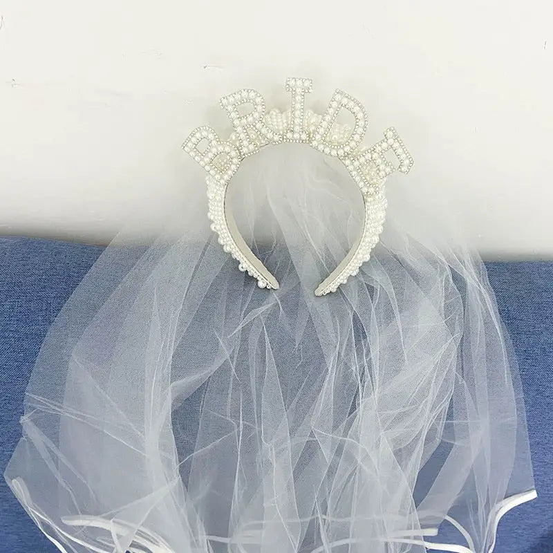 Bride to be Pearl crown tiara veil Bach Bachelorette Party