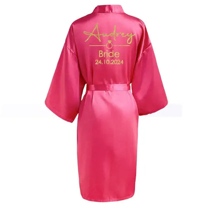 Customized Name Date Wedding Bathrobe Faux Silk Bridal Robe