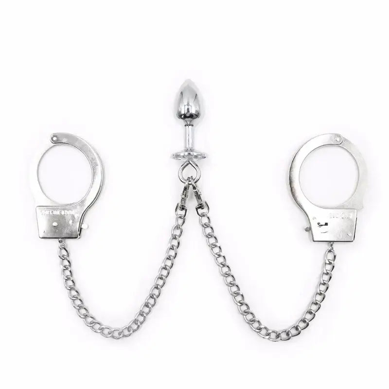 Metal Bondage Handcuffs with Anal Plug – Adjustable