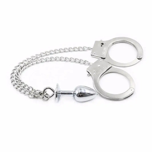 Metal Bondage Handcuffs with Anal Plug – Adjustable