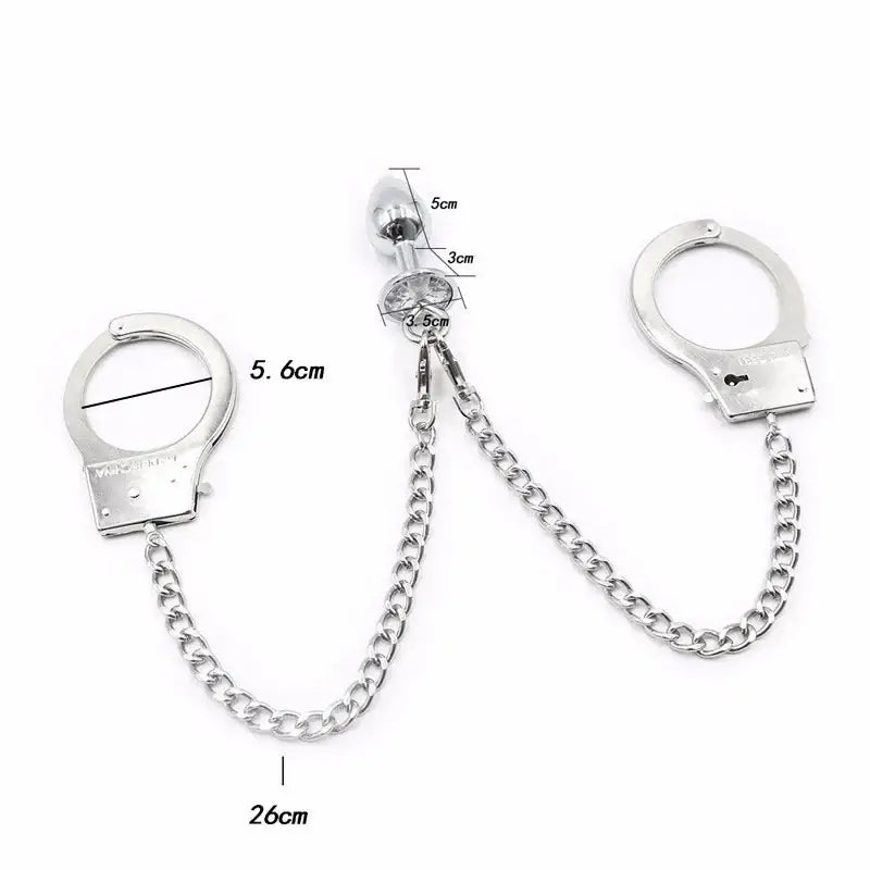 Metal Bondage Handcuffs with Anal Plug – Adjustable