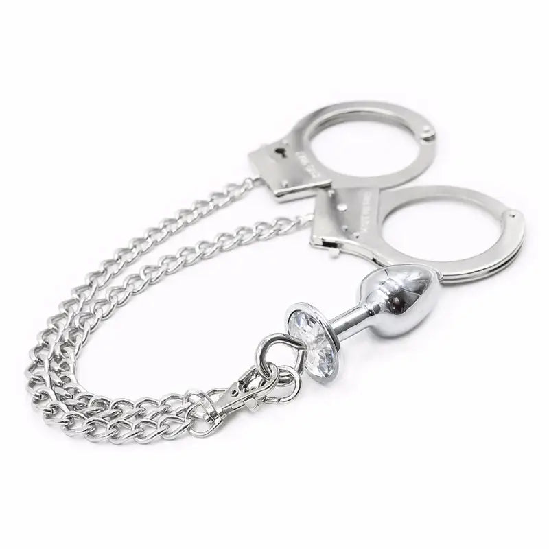Metal Bondage Handcuffs with Anal Plug – Adjustable