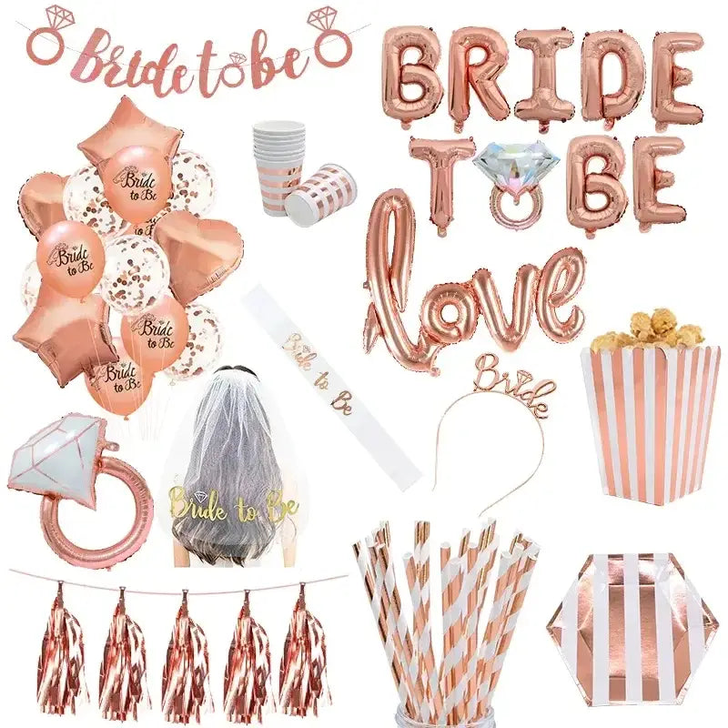 Rose Gold Bride To Be Letter Foil Balloons Paper Banner