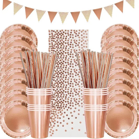 Rose Gold Party Disposable Tableware Set Paper Plate Cup