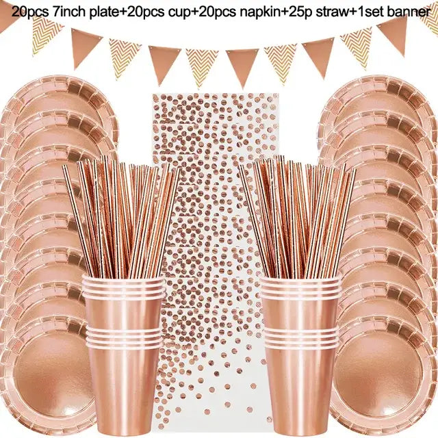 Rose Gold Party Disposable Tableware Set Paper Plate Cup