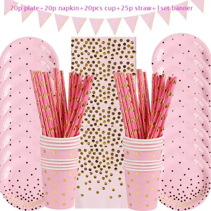 Rose Gold Party Supplies Disposable Polka Dots Paper Plate
