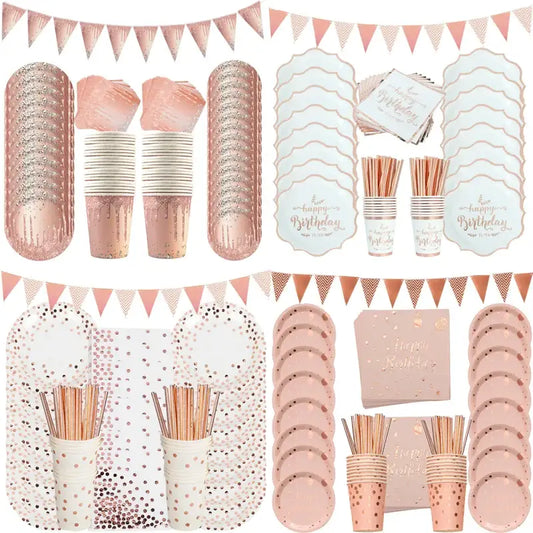 Rose Gold Party Supplies Disposable Polka Dots Paper Plate