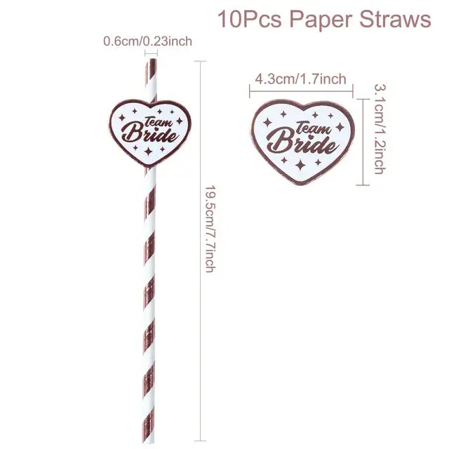 Rose Gold Team Bride Disposable Straws Bridesmaid Bridal