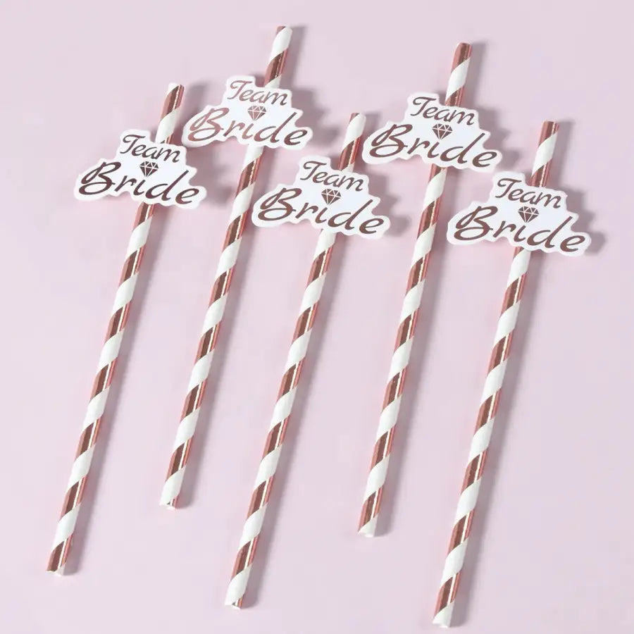 Rose Gold Team Bride Disposable Straws Bridesmaid Bridal