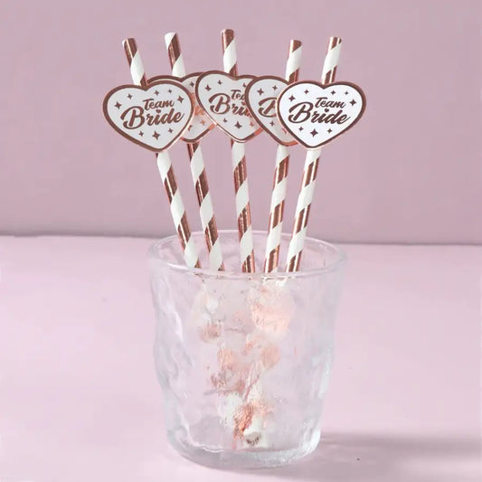 Rose Gold Team Bride Disposable Straws Bridesmaid Bridal