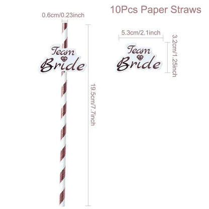 Rose Gold Team Bride Disposable Straws Bridesmaid Bridal